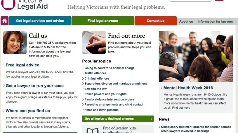 Home page of Victoria Legal Aid